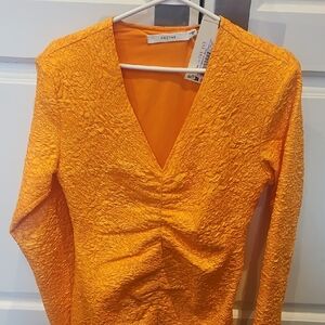 Orange Textured Long Sleeve Top